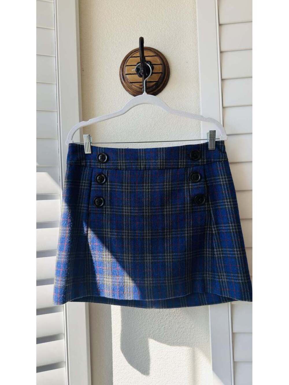 Gap Blue Plaid Wool Blend Sailor Button Mini Skirt - Size S